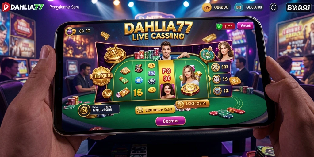 Screenshot gameplay DAHLIA77 yang menampilkan suasana Live Casino yang mendebarkan.