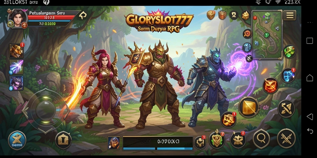 Tangkapan layar gameplay GLORYSLOT777 yang menunjukkan aksi pertempuran RPG.