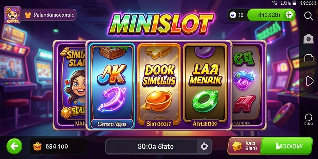 Screenshot gameplay MINISLOT menampilkan mesin slot yang berwarna-warni dan interaktif.