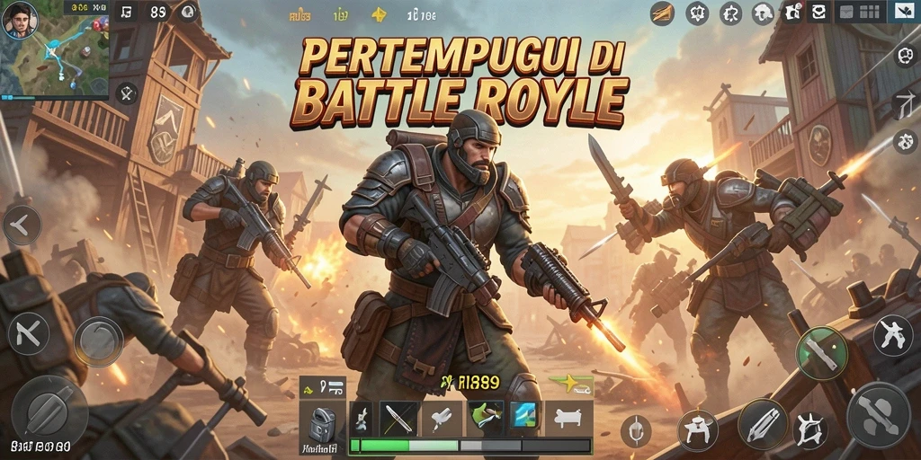 Tampilan gameplay dinamis dan strategi dalam pertempuran Battle Royale.