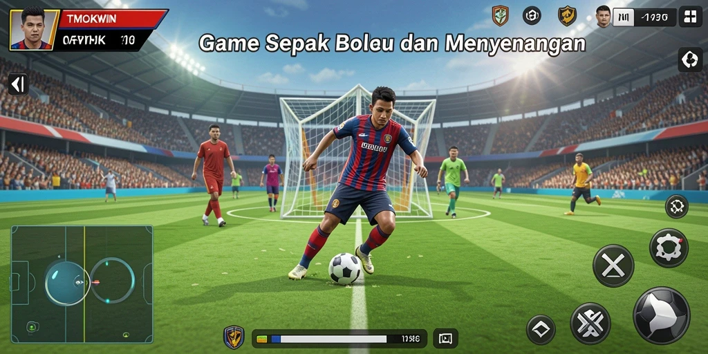 Tampilan gameplay TMOKWIN dengan aksi sepak bola yang seru.
