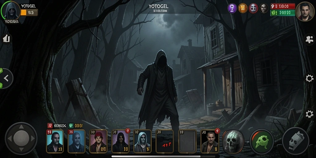Screenshot YOTOGEL menampilkan suasana mencekam di dalam game horror.